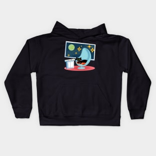 Funny Mid-Century Modern Atomic Cat in Space on Captain's Chair Kids Hoodie